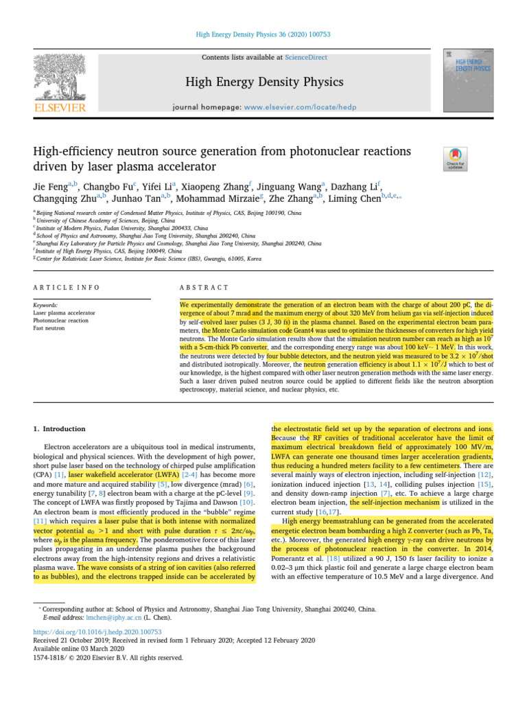 High-Efficiency Neutron Source Generation From Photonuclear Reactions ...
