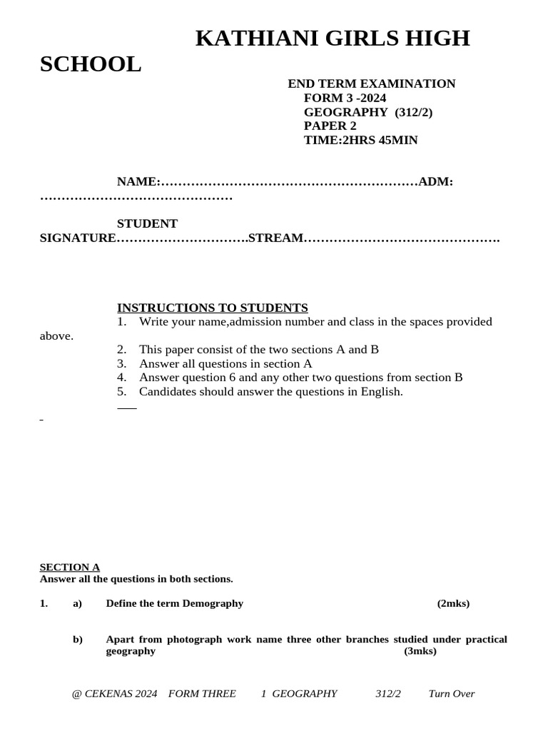 Kathiani Girls Revision Paper | PDF | Agriculture | Kenya