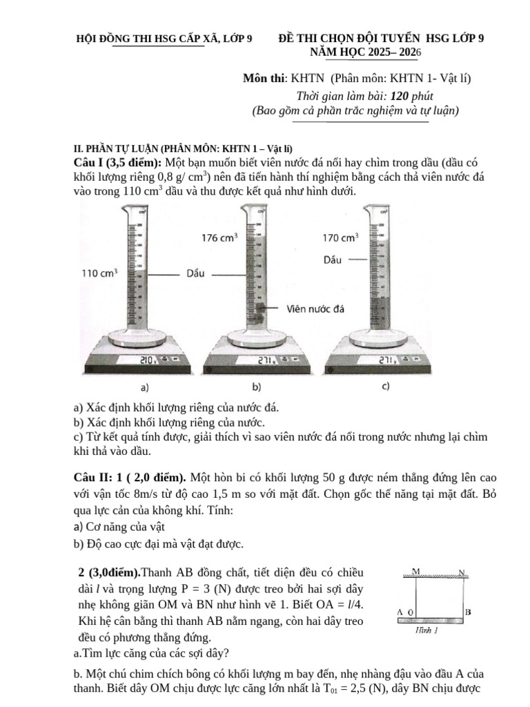 Tự Luận KHTN 1 2025-2026 Giai Lạc | PDF