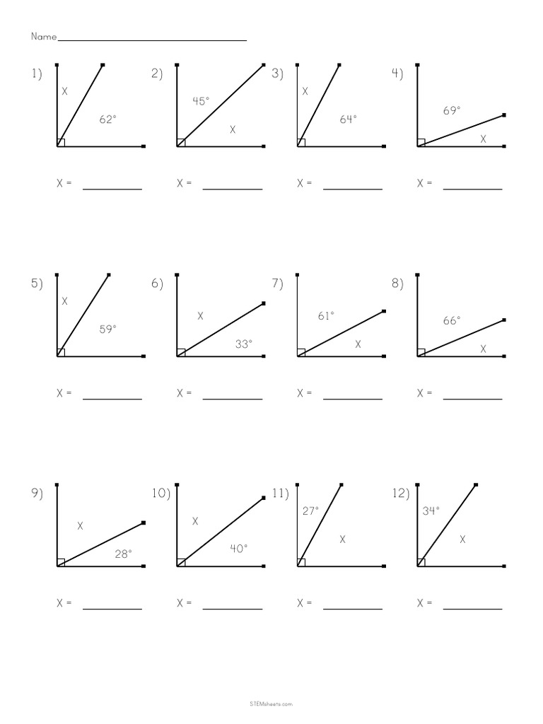 Complementary Angles Worksheet | PDF