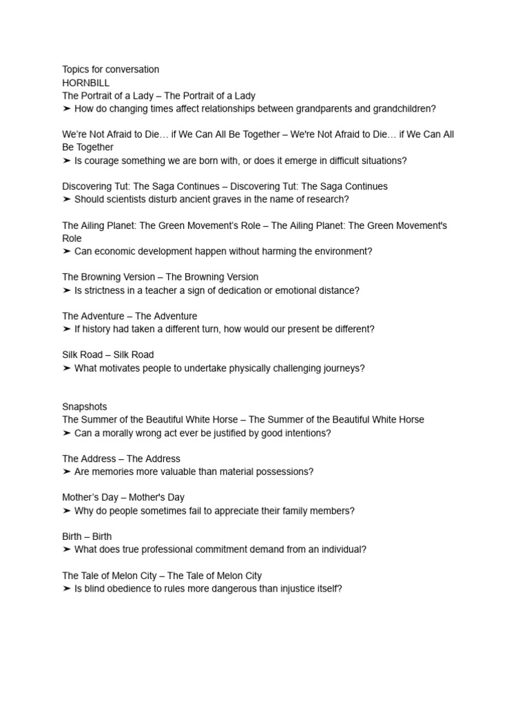 Topics For Conversation - Asl Class Xi | PDF