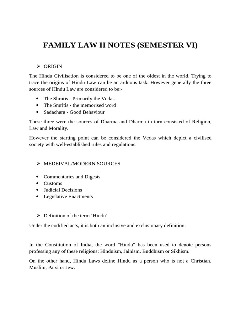 Notes For Family Law II | PDF | Dharma | Concurrent Estate