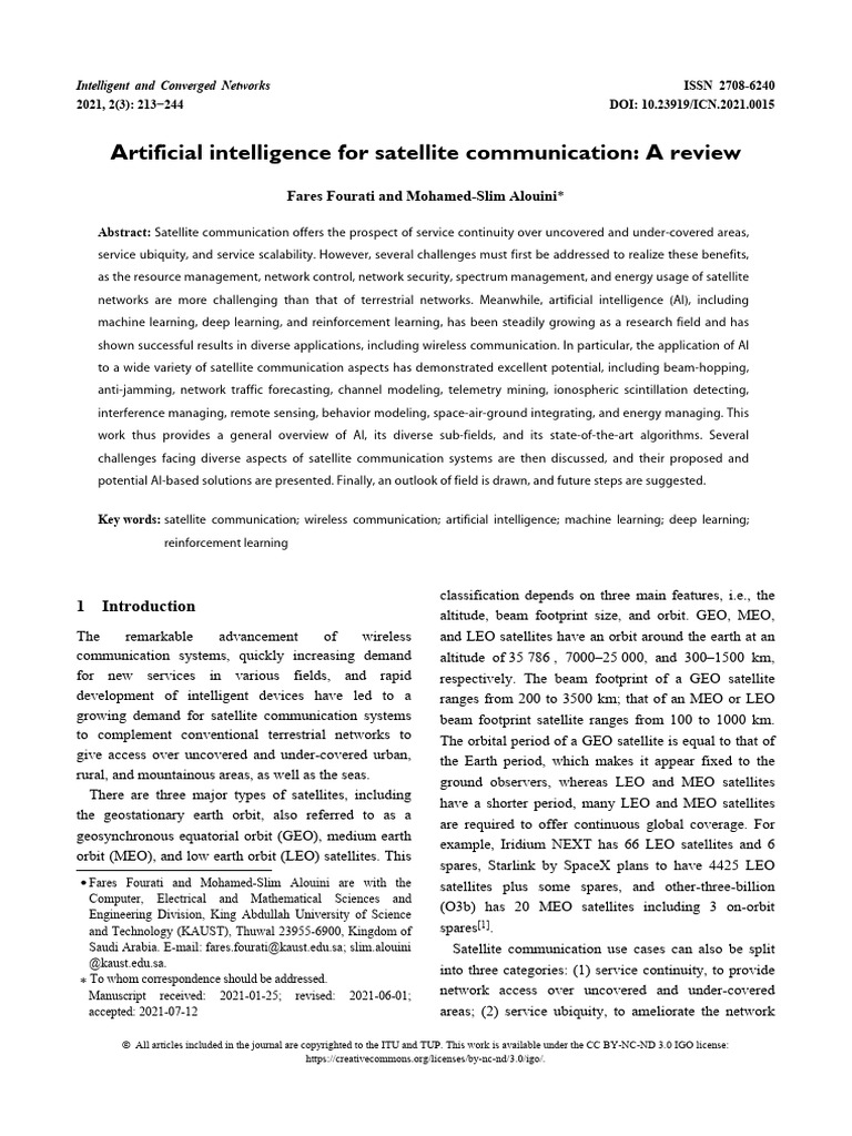 Artificial Intelligence For Satellite Communication A Review | PDF ...