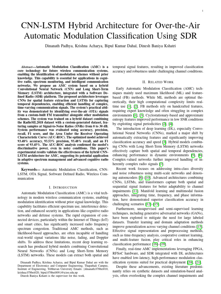 CNN-LSTM Hybrid Architecture For Over-The-Air Automatic Modulation ...