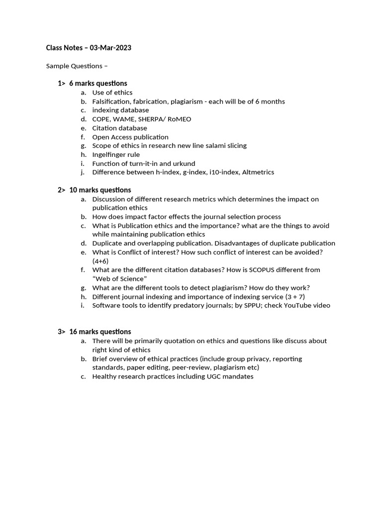 Class Notes 03-Mar Ethics | PDF