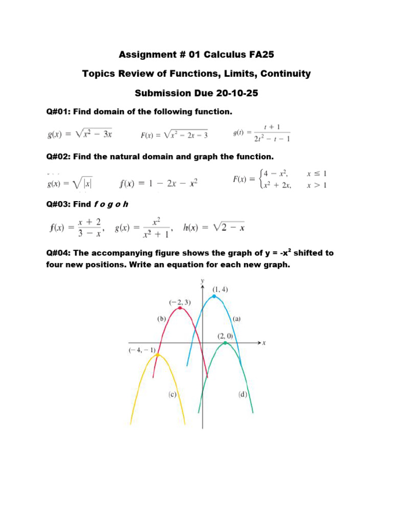 Assignment 01 Calculus FA25 | PDF