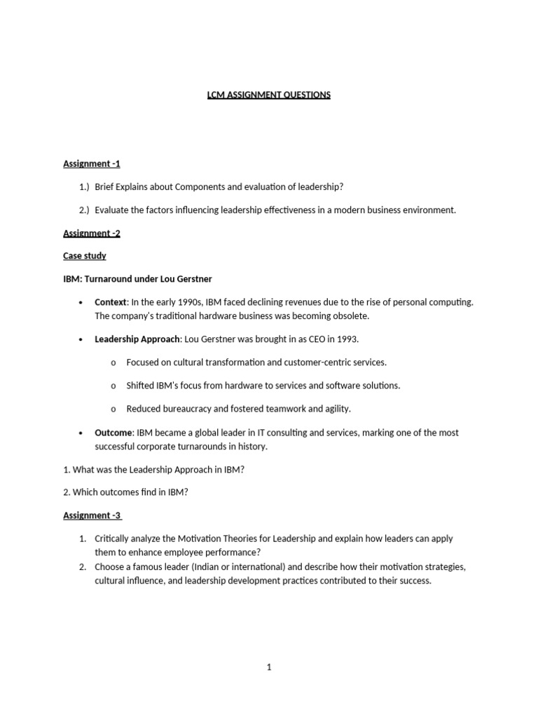 LCM Assignment Questions | PDF | Leadership | Motivation