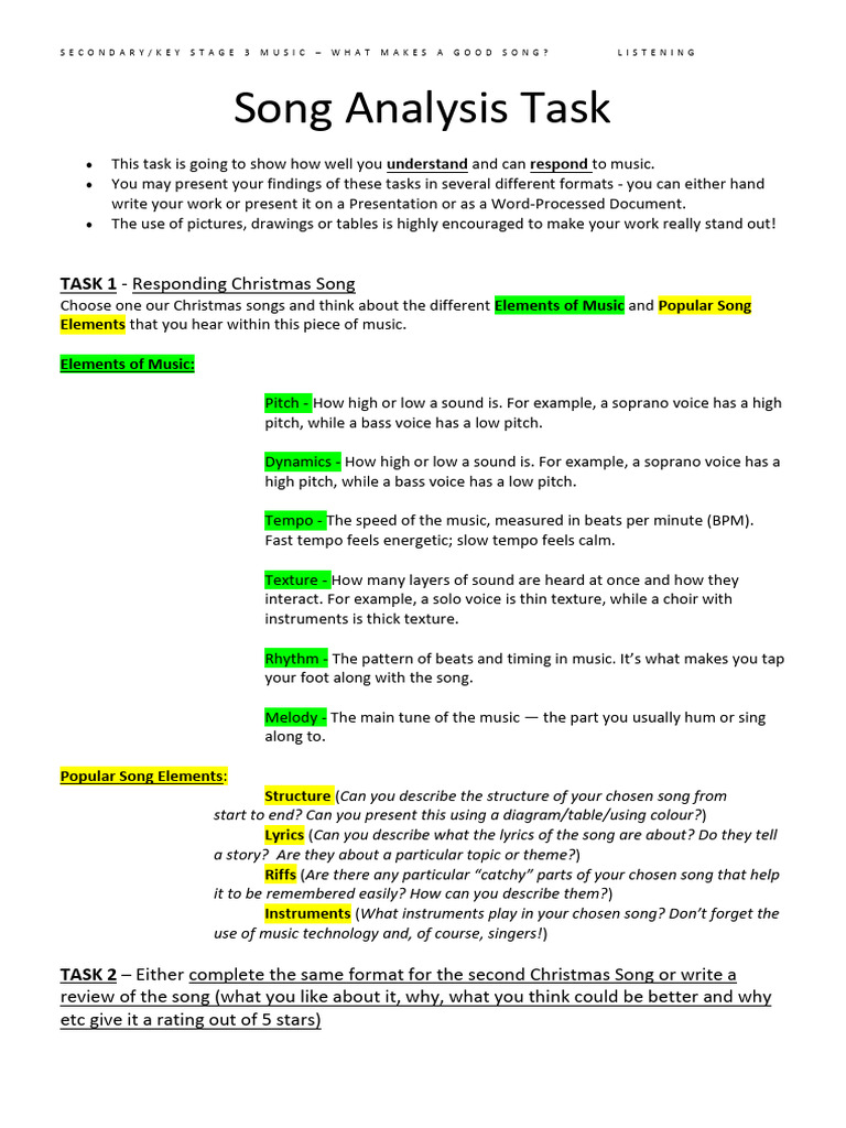 Song Analysis Task - Christmas | PDF | Tempo | Music Education
