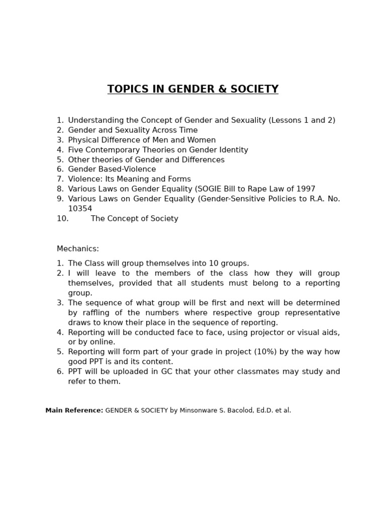 Topics in Gender Society Sy 2025 2026 | PDF