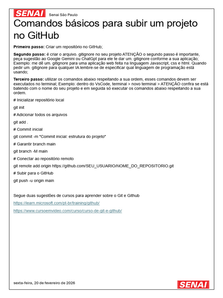 Comandos Básicos para Subir Um Projeto No GitHub | PDF