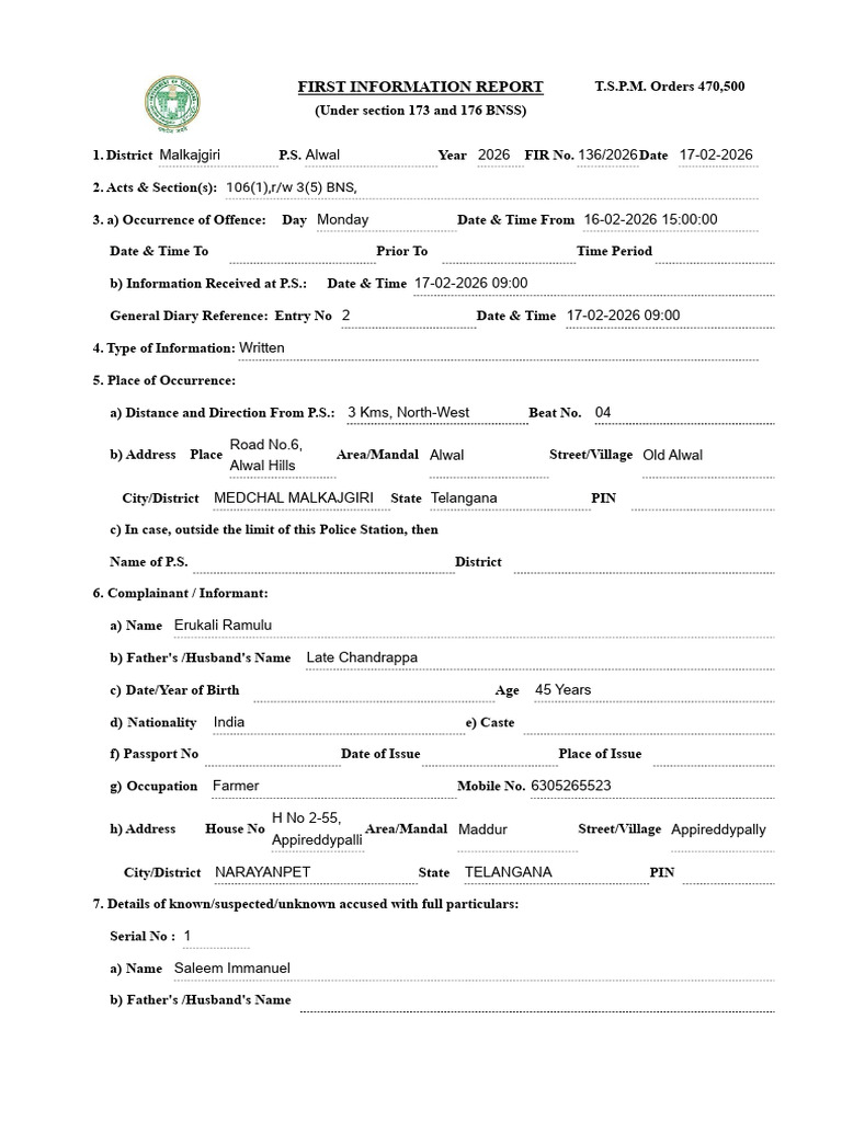 136-2026 - First Information Report | PDF | Law Enforcement | Crime ...