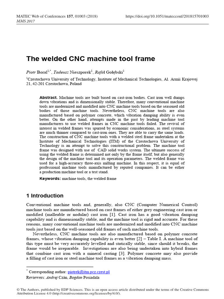 The Welded CNC Machine Tool Frame | PDF | Machines | Machine Tool