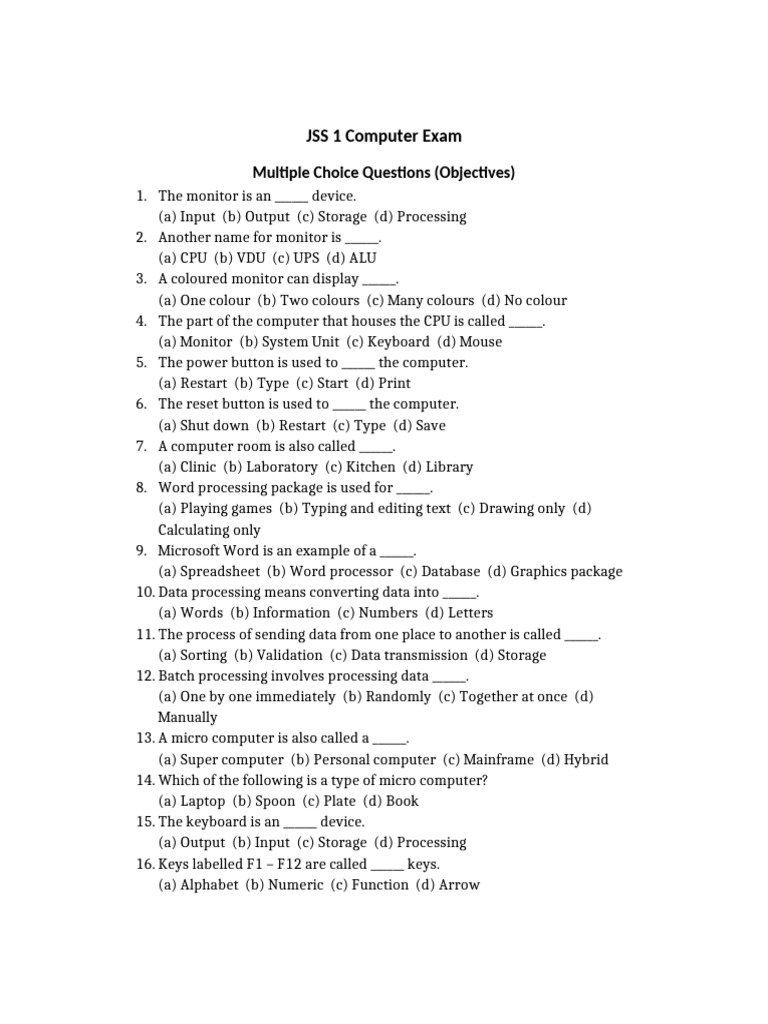 JSS1 Computer Objectives and Theory | PDF | Computer Keyboard ...