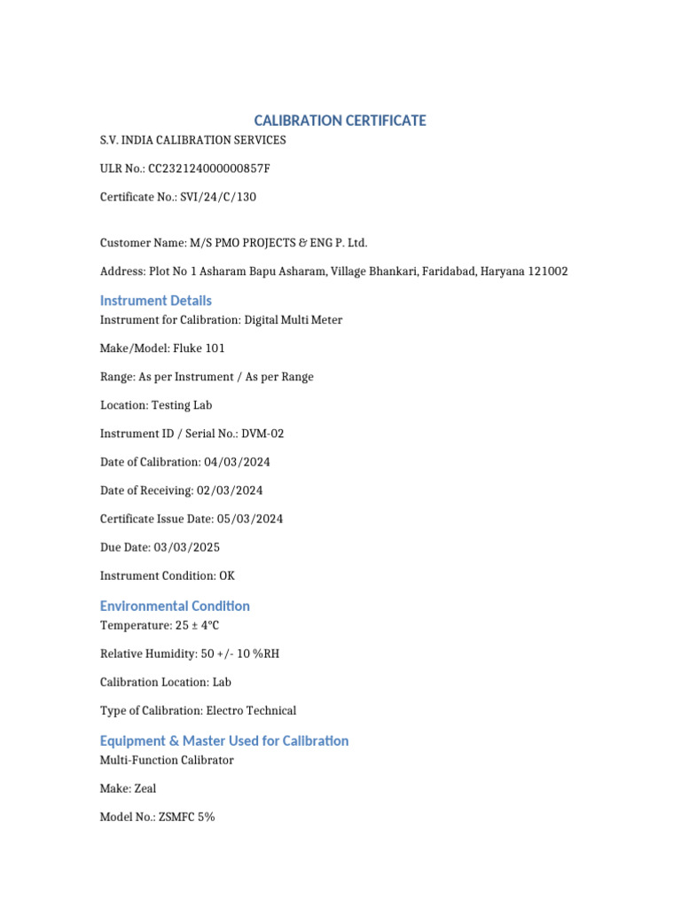 Calibration Certificate | PDF