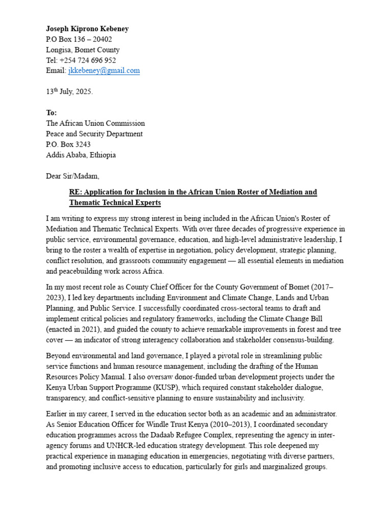 AU Cover Letter | PDF | Mediation | African Union