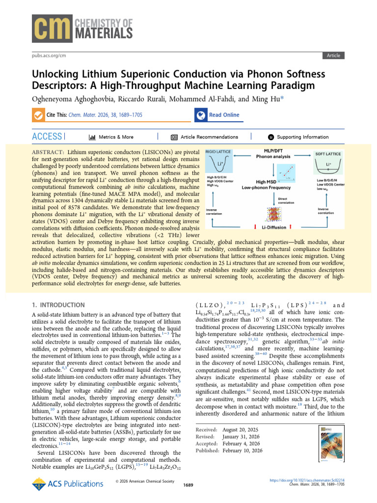 Unlocking Lithium Superionic Conduction Via Phonon Softness Descriptors ...