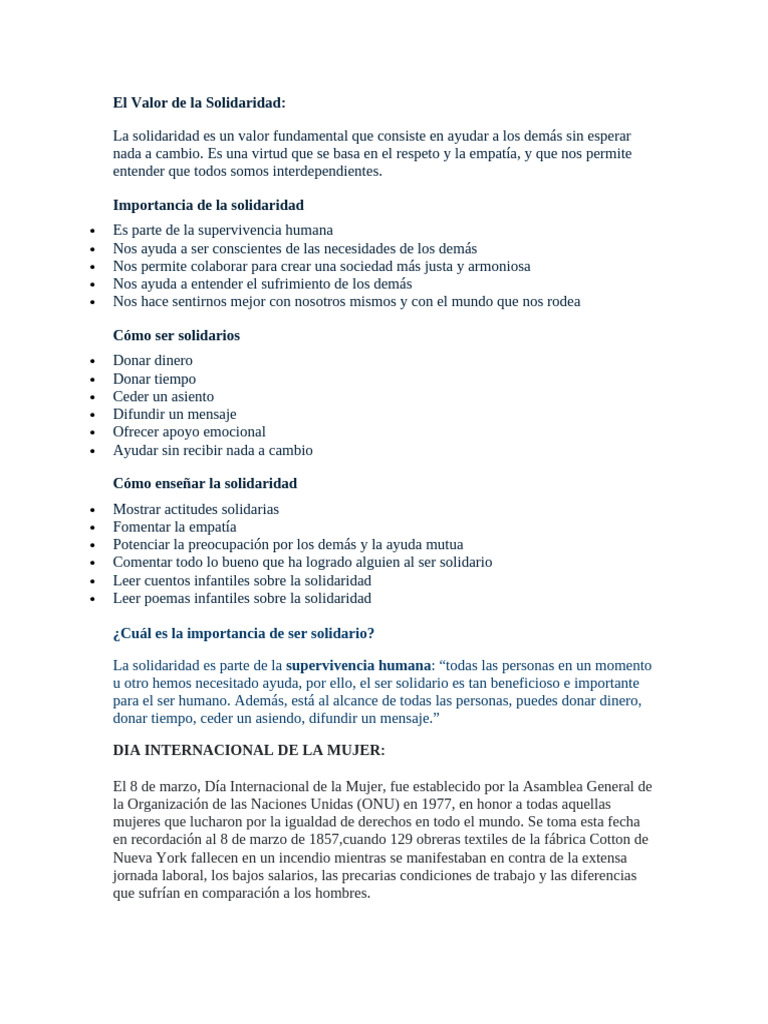 El Valor de La Solidaridad | PDF | Mujer | La violencia contra las mujeres