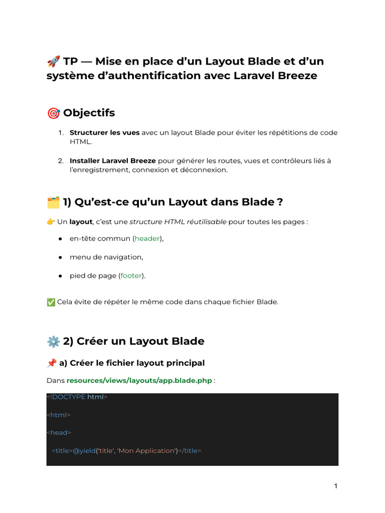 4 - TP Layout Blade Et Système D'authentification Laravel | PDF ...