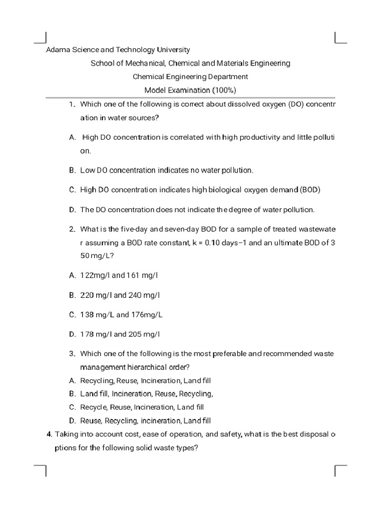 Chemical Engineering Model Examination - Phoenix | PDF
