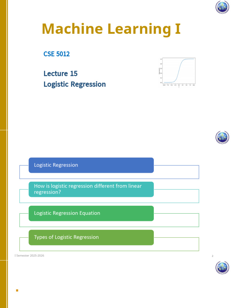 CSE 5012 ML - Lecture 15 - Logistic Regression | PDF | Logistic ...