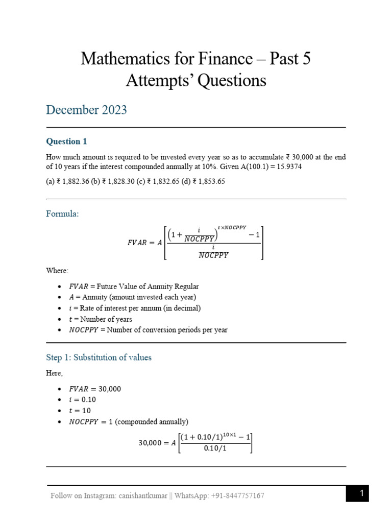 Mathematics For Finance - Past 5 Attempts' Questions | PDF | Present ...