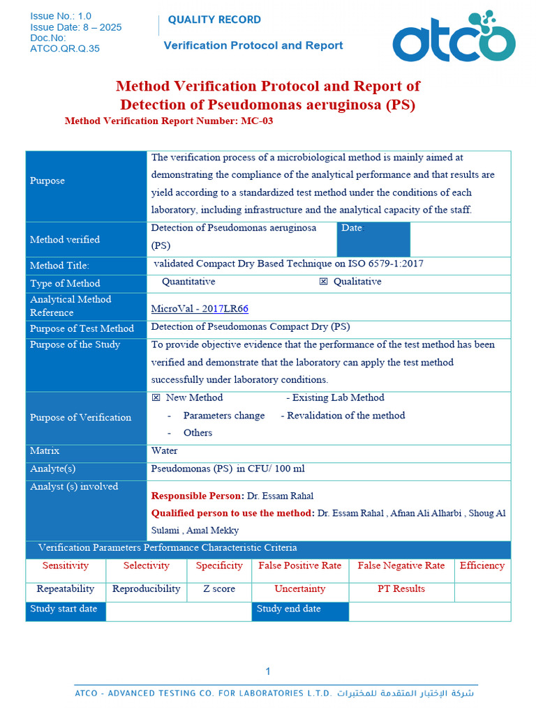 PS Verification Protocol and Report | PDF | Sensitivity And Specificity ...