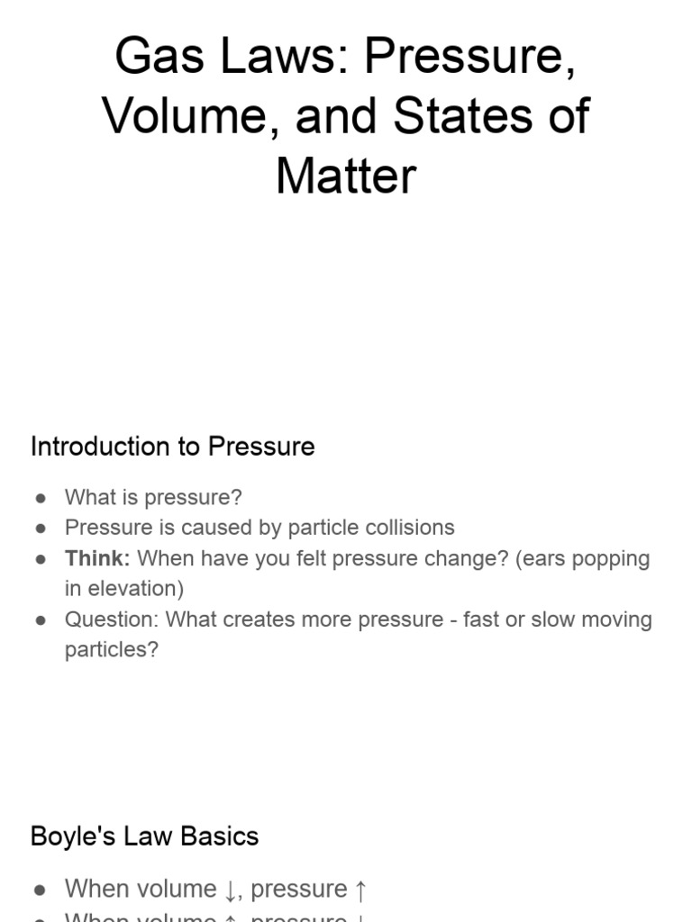 Gas Laws - Pressure, Volume, and States of Matter | PDF | Pressure | Gases