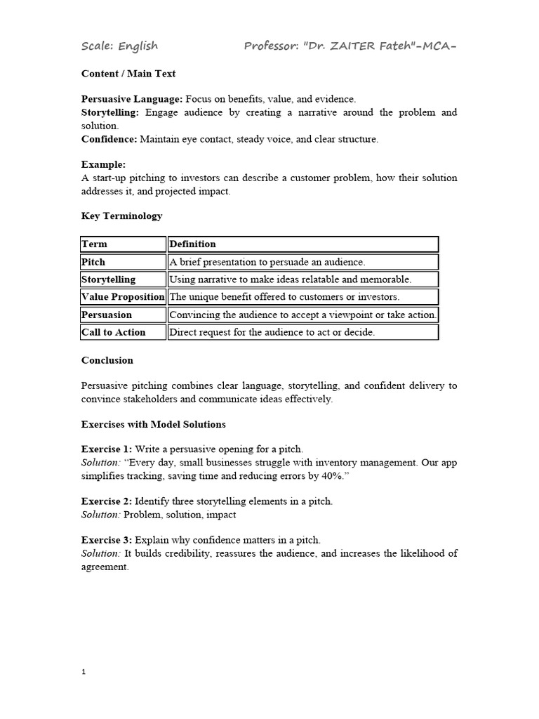 Unit 12 Pitching Techniques Persuasive Language and Storytelling | PDF