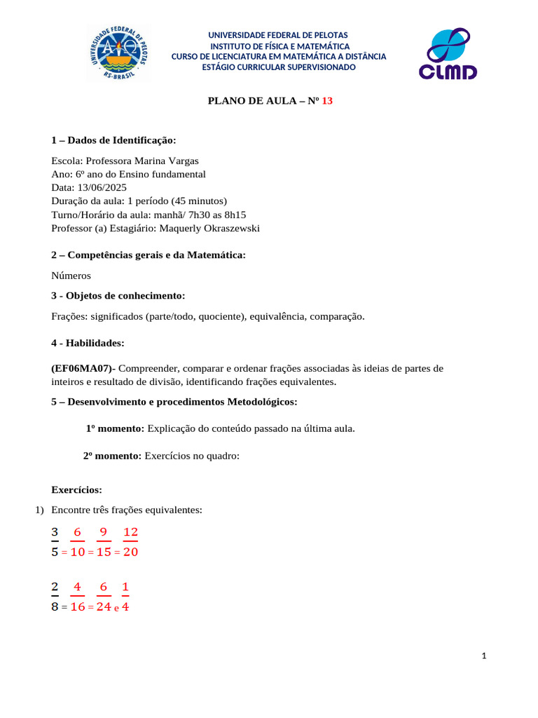 Plano de Aula 13 | PDF | Lição | Matemática