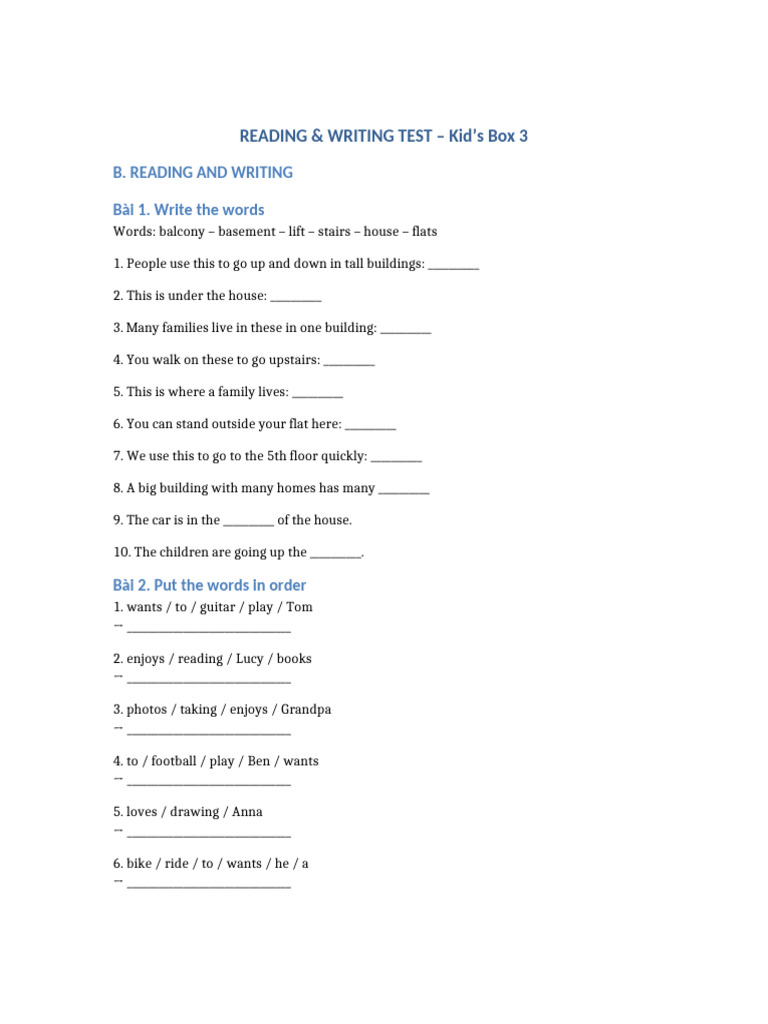 Reading Writing Test Kids Box 3 | PDF | Chess Openings | Chess