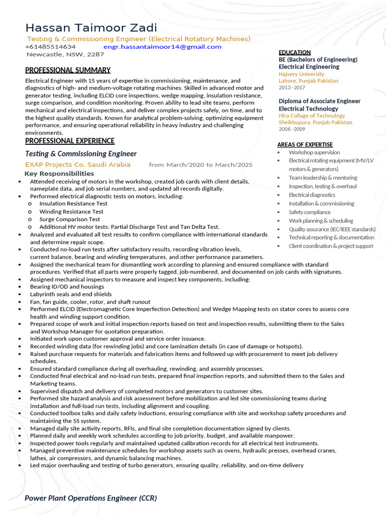Updated CV Engineer Hassan Taimoor | PDF | Reliability Engineering ...