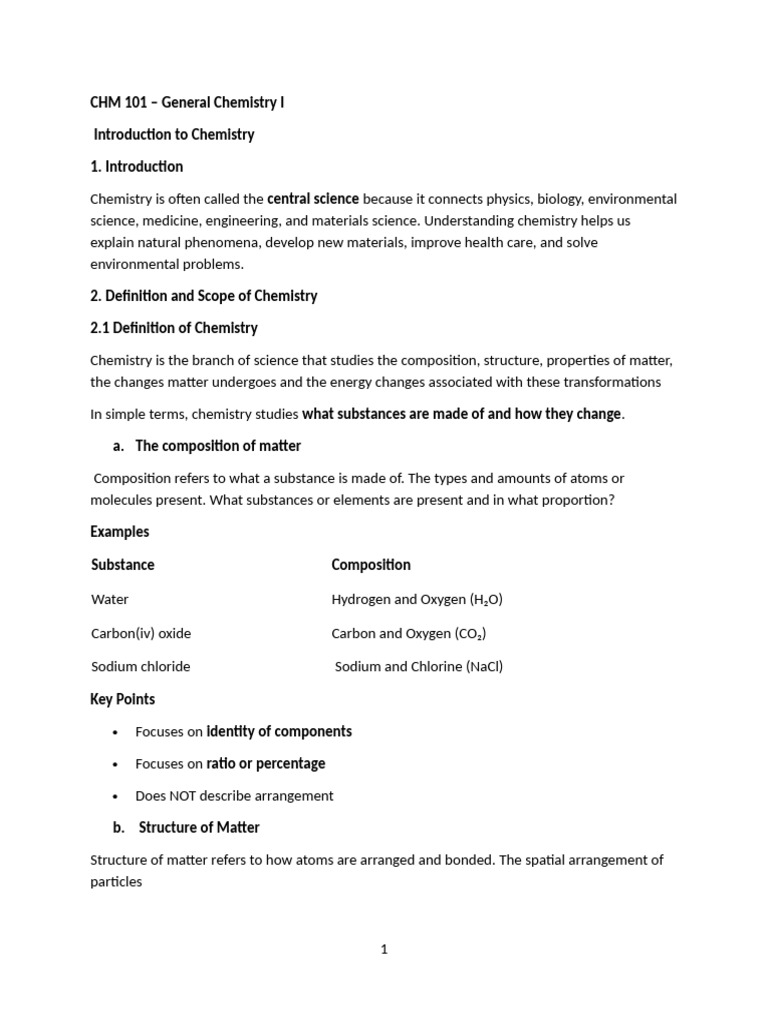 2026 CHM 101 Lecture Note 1 Introduction | PDF | Chemistry | Chemical ...