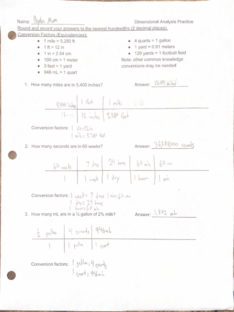 Dimensional Analysis Practice | PDF
