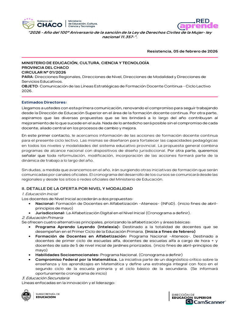 Circular 01 Des | PDF | Educación primaria | Enseñando
