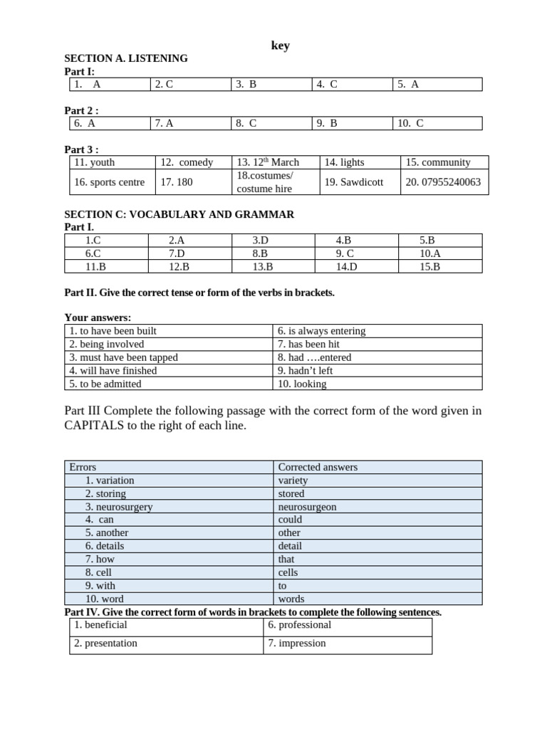 Key Test | PDF | Grammar | Linguistics