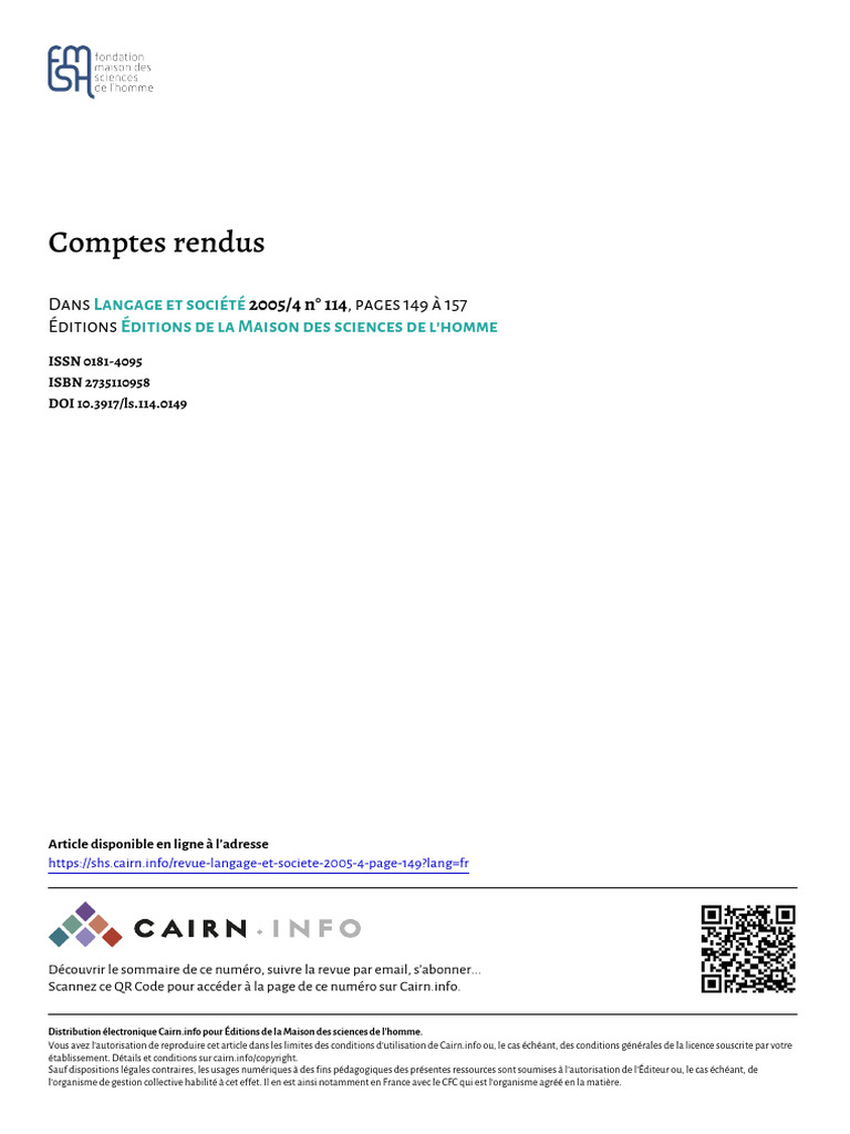 2005 Comptes Rendus | PDF | Sociolinguistique | Linguistique