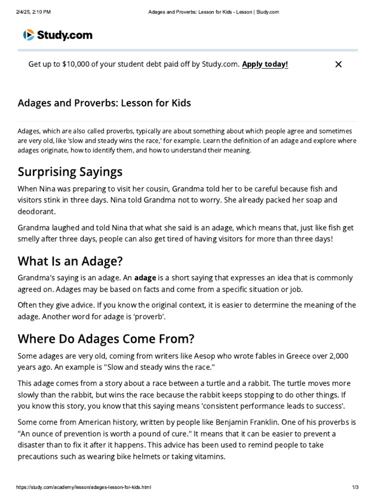 007 Adages and Proverbs - Lesson For Kids - Lesson - Study | PDF