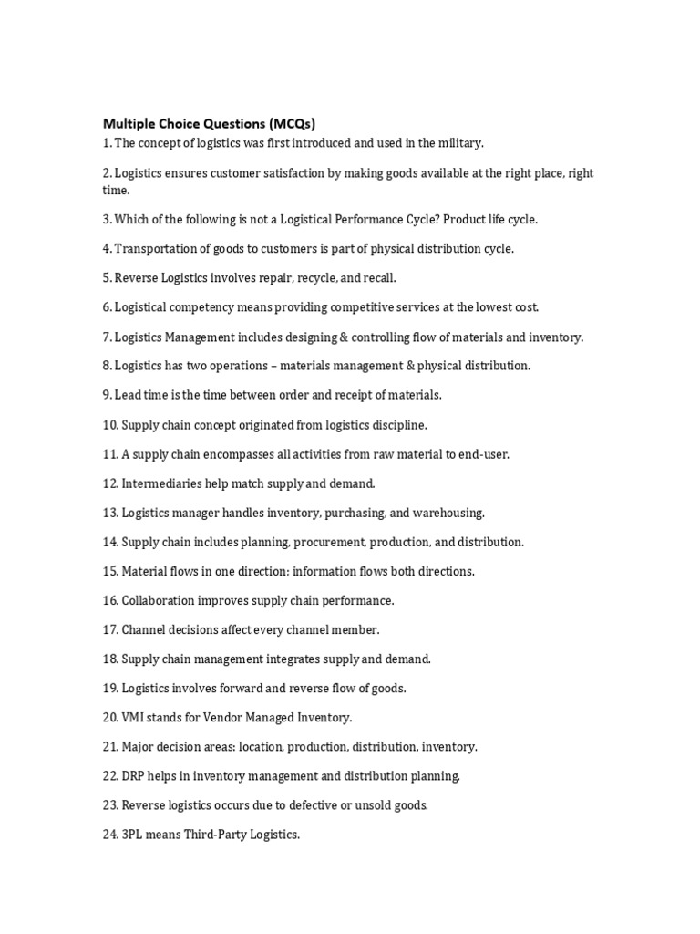 Logistics Objectives | PDF | Logistics | Supply Chain Management