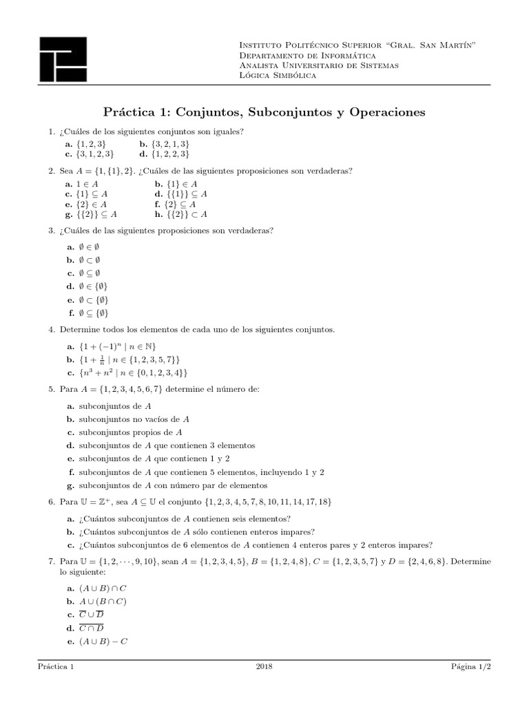 Practica 1 2018 | PDF | Matemáticas | Lógica matemática