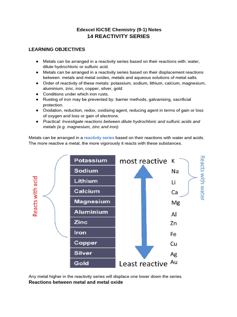 14 Reactivity Series | PDF | Redox | Magnesium