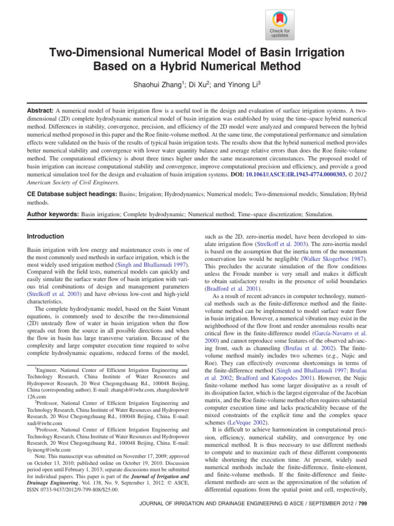 Zhang Et Al 2010 Two Dimensional Numerical Model of Basin Irrigation ...