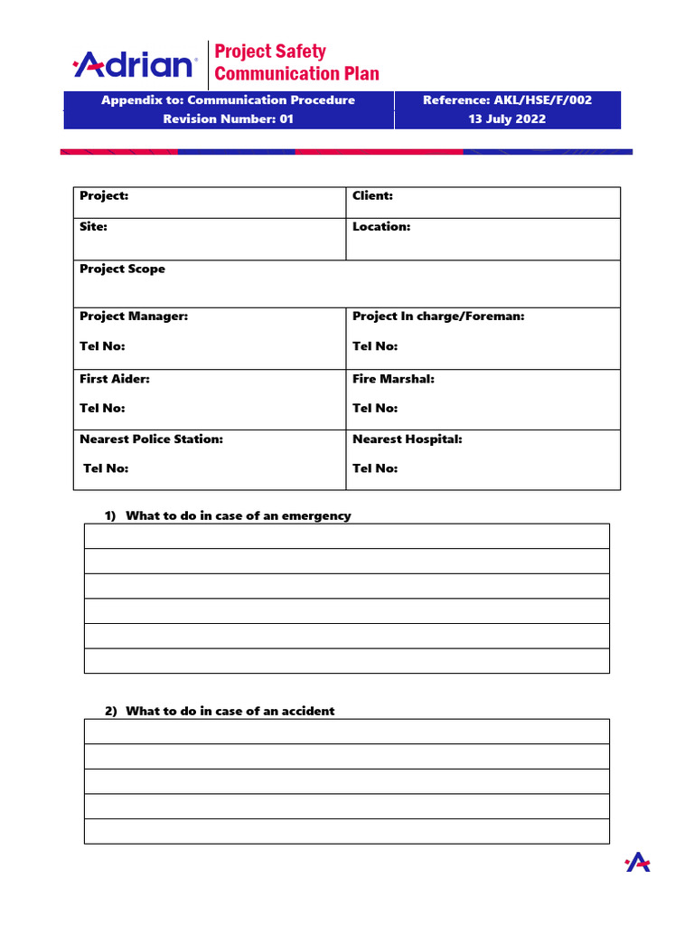 AKL-HSE-F - 002 - Project Communication Plan | PDF