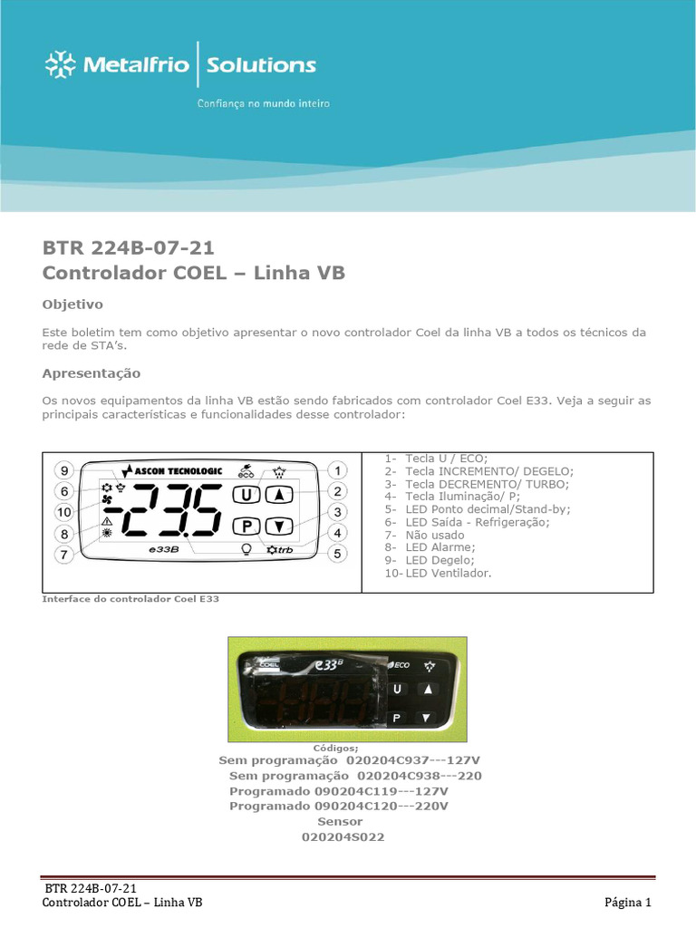 BTR 224B-07-21 Novo Controlador COEL E33b - Linha VB-1 | PDF | Diodo ...