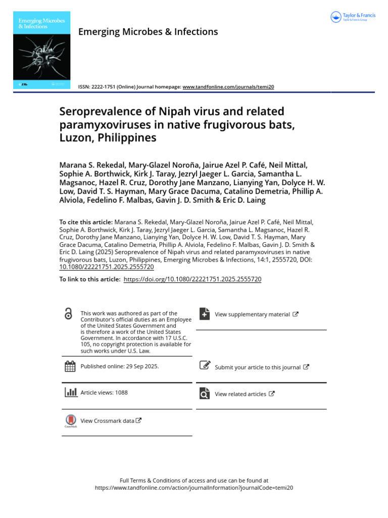 Seroprevalence of Nipah Virus and Related Paramyxoviruses in Native ...