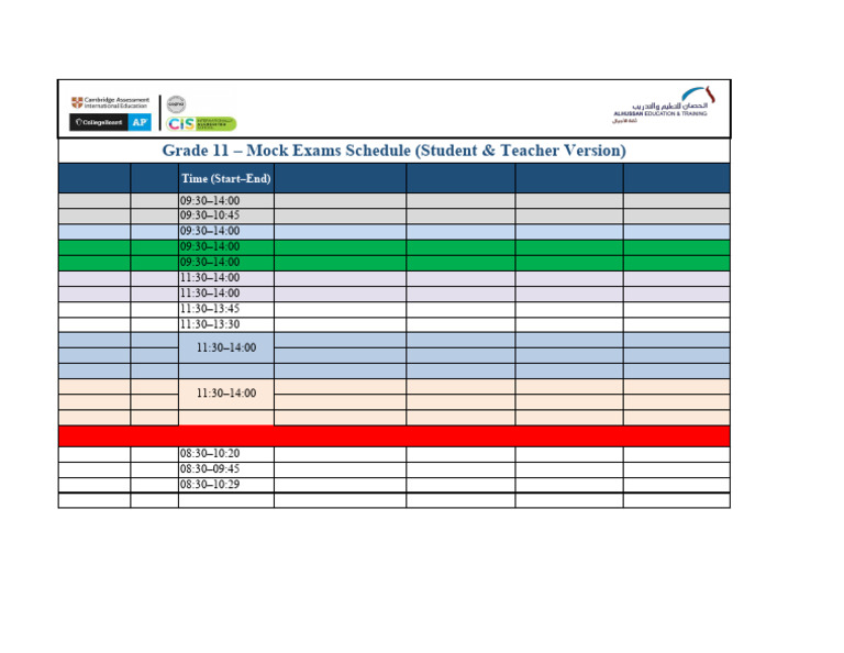Mock S2 Schedule Grade11 | PDF
