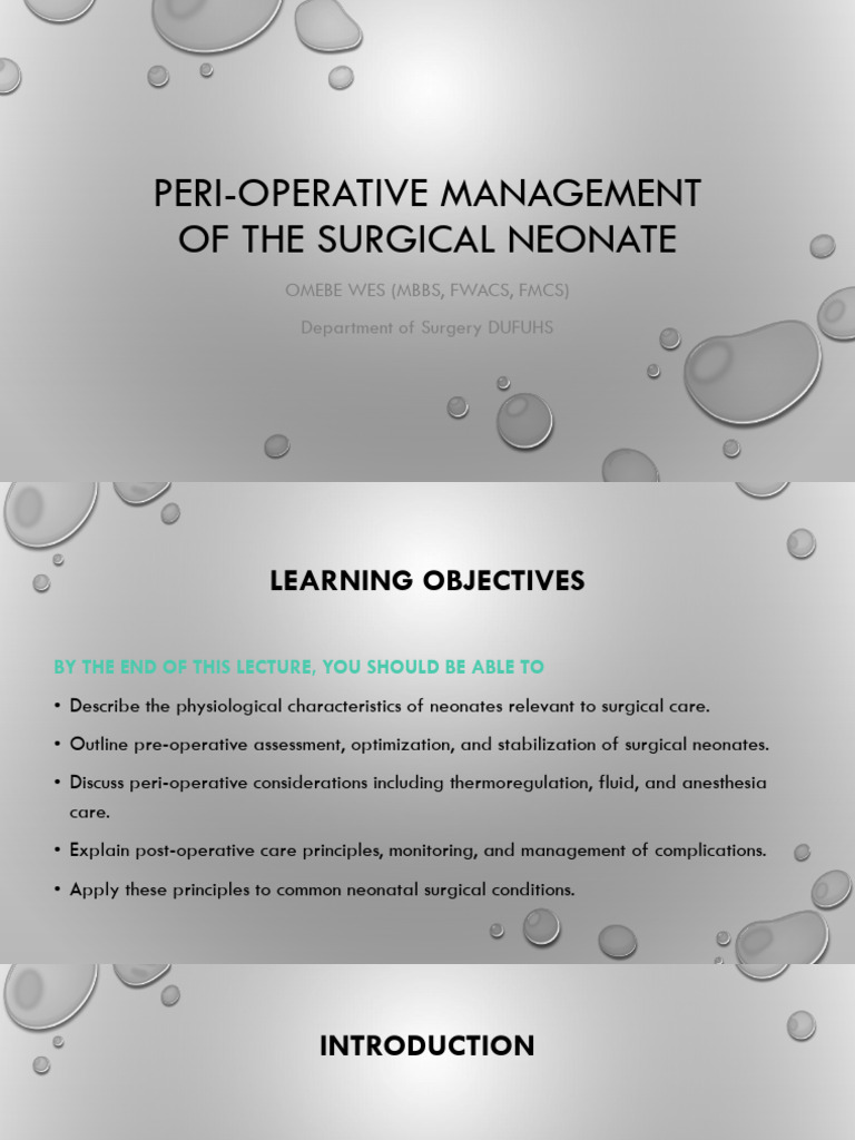 Peri-Operative Management of The Surgical Neonate | PDF | Preterm Birth ...
