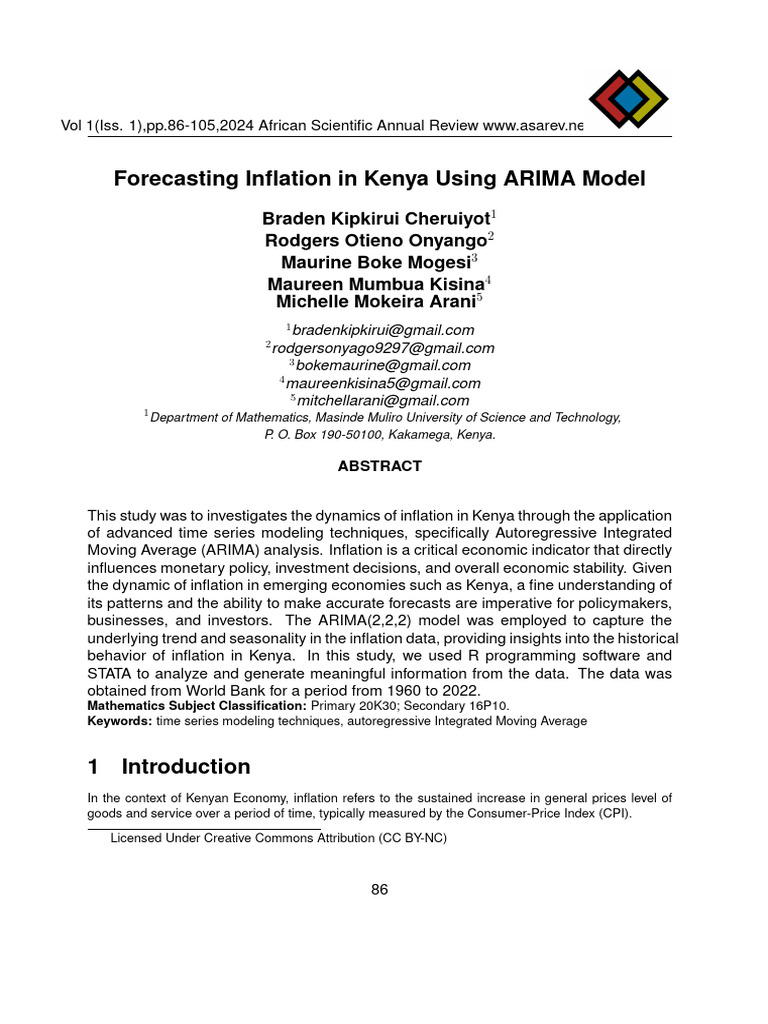 Forecasting Inflation in Kenya Using ARIMA Model | PDF | Autoregressive ...