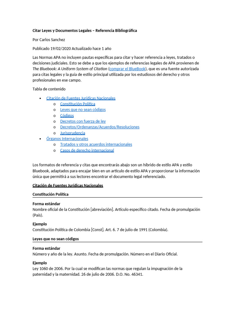 Citar Leyes y Documentos Legales | PDF | Caso de ley | Fuentes del derecho