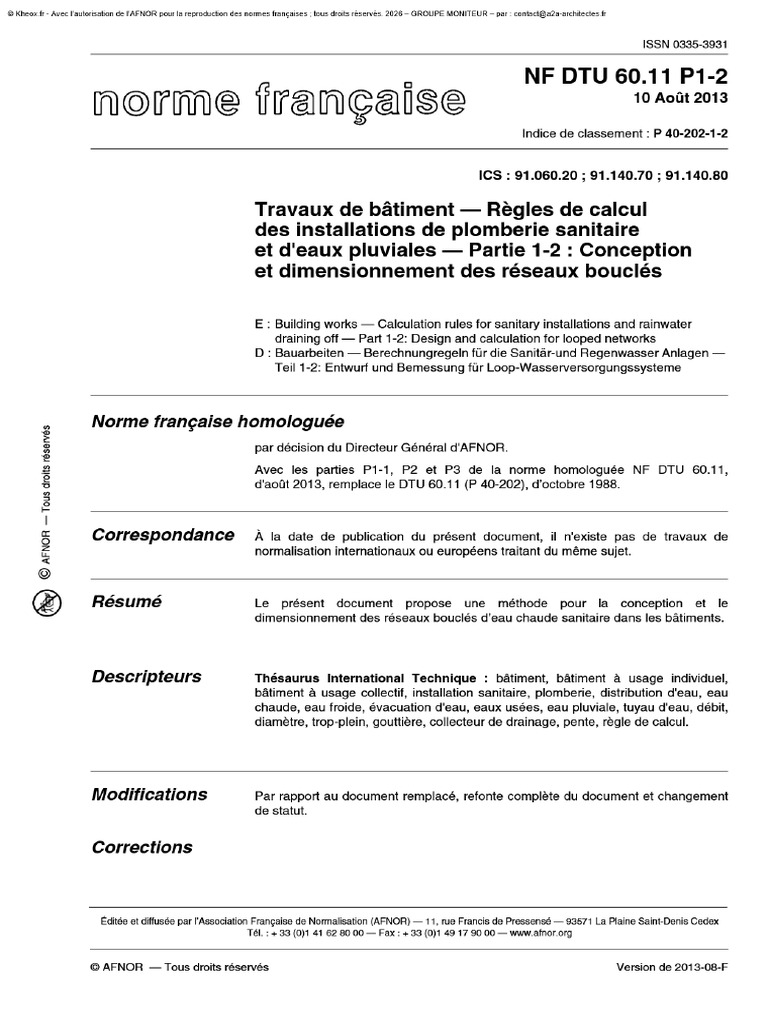 60.11 P1-2 DTU Travaux de Bâtiment Norme | PDF