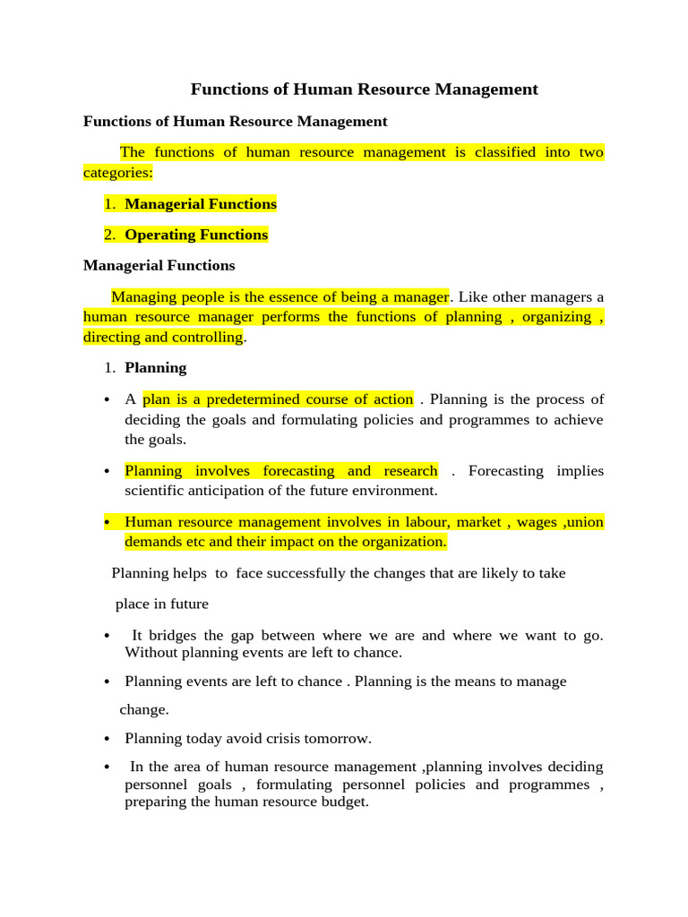 Functions of Human Resource Management Word | PDF | Human Resources ...